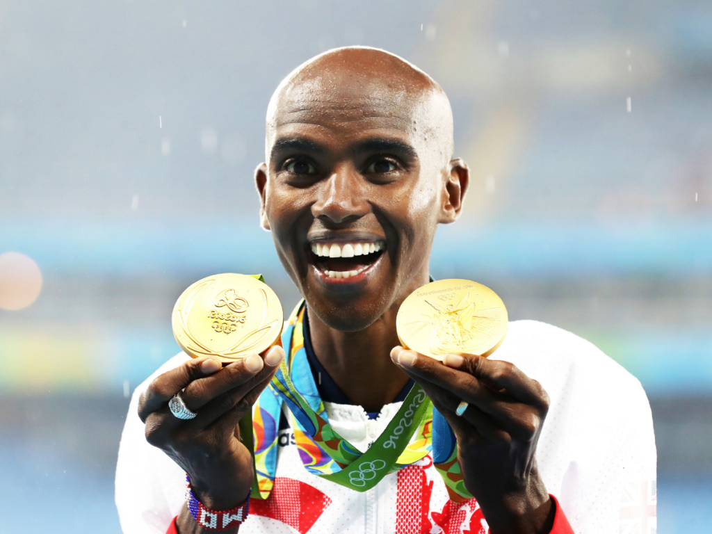 Sir Mo Farah after winning the Double.