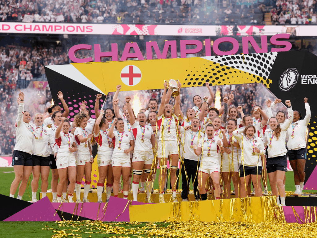 The Red Roses celebrating their World Cup victory in 2025.